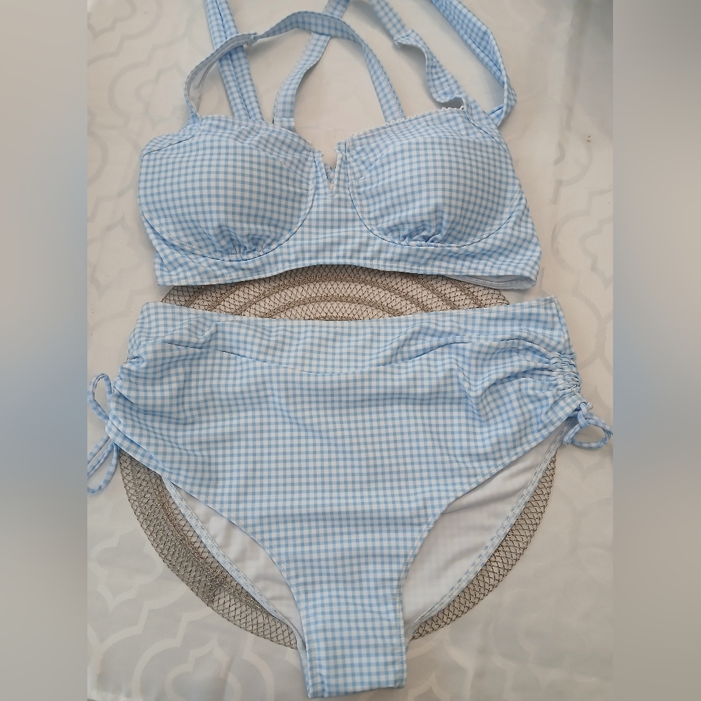 Baby Blue Gingham Bikini Set